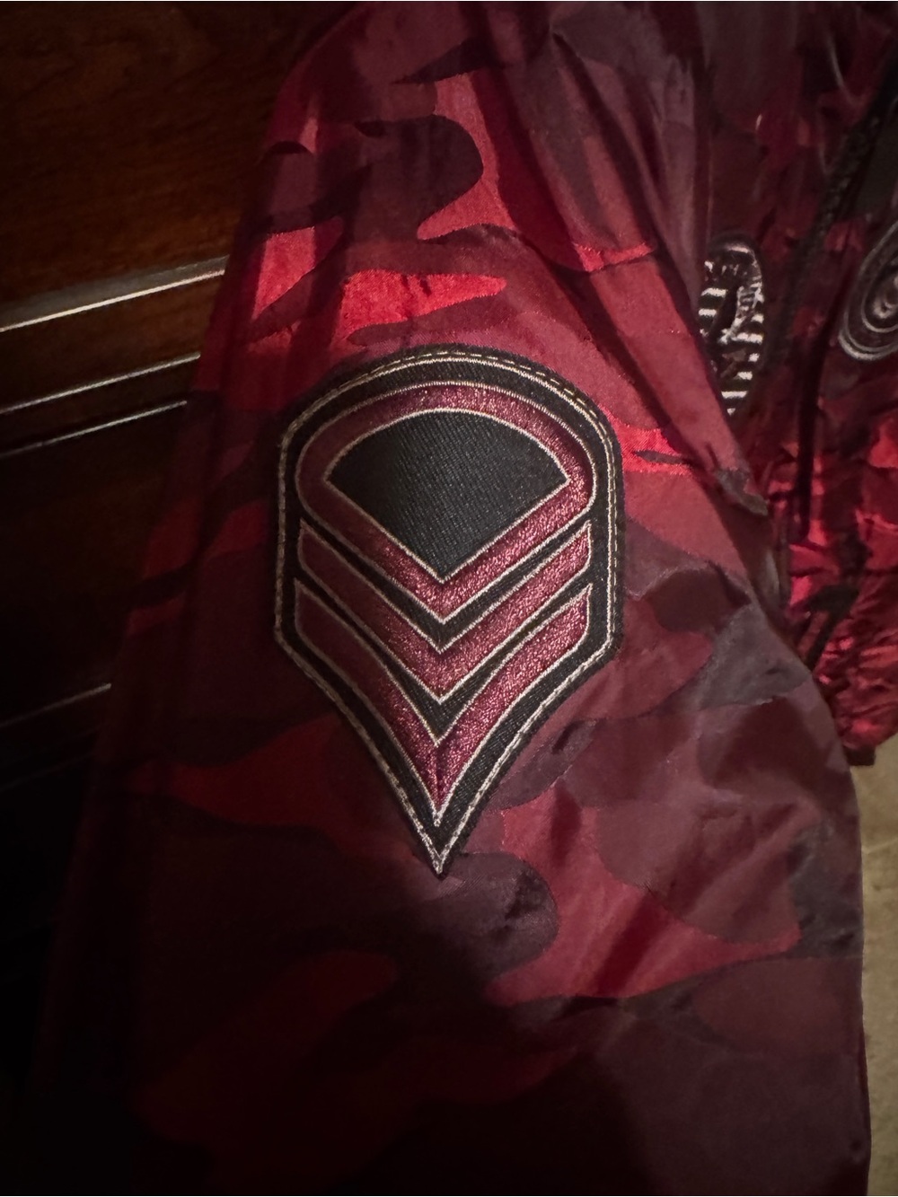 Red Camo Bomber Jacket with Hood - Men's - Picture 7 of 10